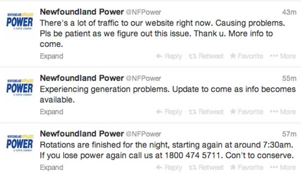 Newfoundland Power started Tweeting about problems. Then the lights went out.