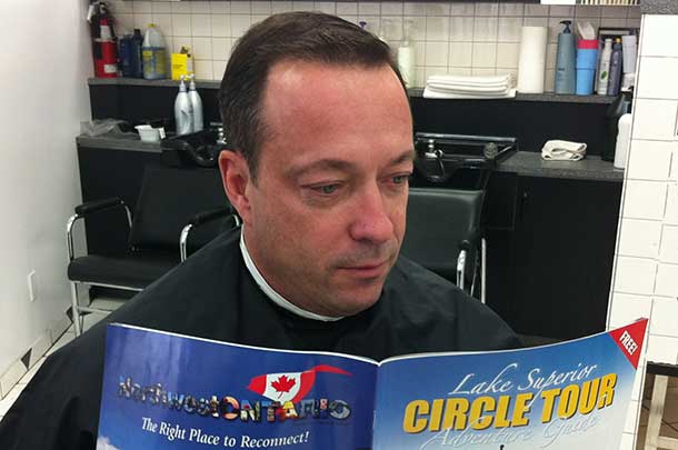 Paul Morralee the new NOSTA President enjoying a read with the Lake Superior Circle Tour 