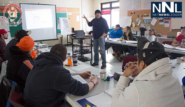 Peter Rasevych, the RoFATA Program Co-ordinator shares with an enthused group of students in Ginoogaming First Nation.