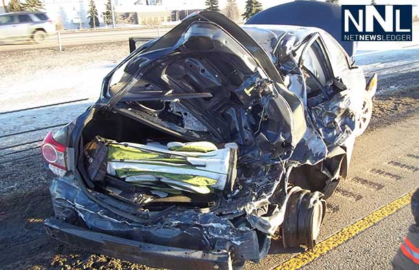 The QEII Integrated Traffic Unit (comprised of RCMP and Alberta Sheriffs) is seeking assistance from the public with regards to a hit and run collision that occurred on the QEII Highway on Friday January 24, 2014. (photo supplied)