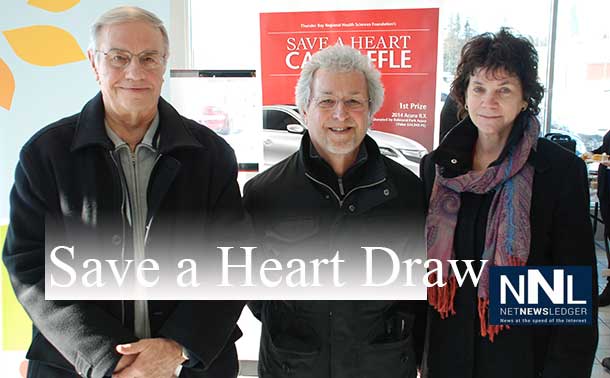 The 2014 Balmoral Park Acura Save a Heart Car Raffle winners, pictured from left to right are: Ed Kauzlarich, third prize winner of a Samsung Home Entertainment Package, donated by The Power Centre; Ted Kolisnyk, grand prize winner of a 2014 Acura ILX, donated by Balmoral Park Acura; and Linda Bell, second prize winner of the 2 return trips to any Porter Airlines scheduled destination, donated by Porter Airlines.  This year's raffle raised $41,270.07 for the Northern Cardiac Fund to ensure patients have world-class cardiac care close to home. 