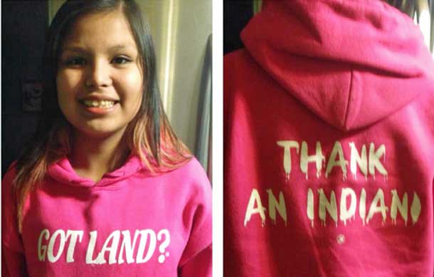 Tenelle Starr Idle No More and Indigenous teen who wore "Got Land? Thank an Indian” shirt call on people everywhere to wear it as act of truth-telling protest