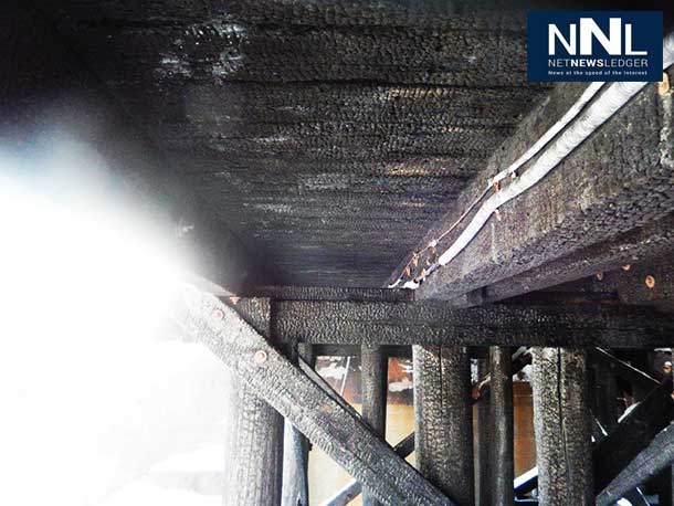 Underside of the James Street Bridge that CN Rail is running freight trains over after an October 2013 fire.