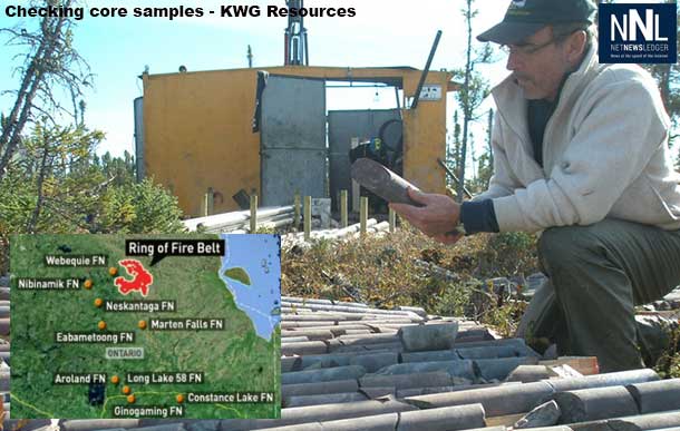 Checking core samples at KWG camp in Ring of Fire