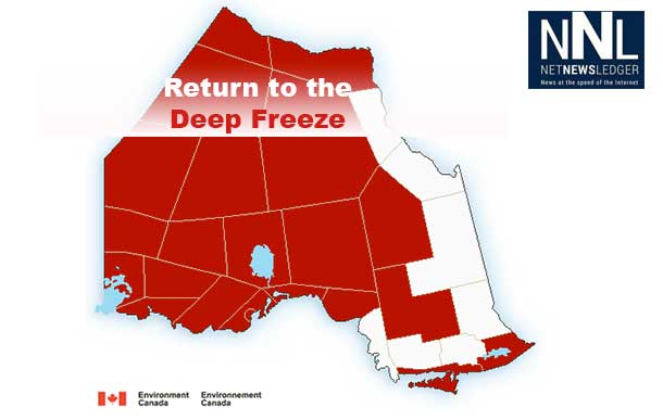 Northern Ontario and Northern Minnesota are headed back into the deep freeze