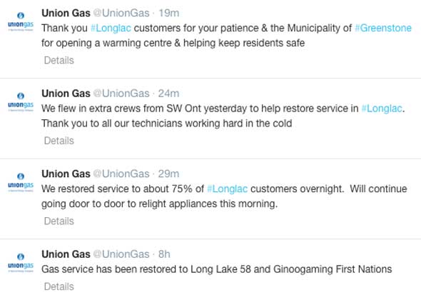 Crews are finishing up the restoration of Natural Gas to the Longlac customers.
