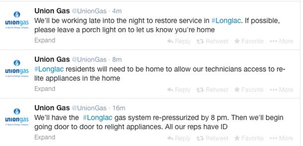 Union Gas in Longlac is tweeting updates to residents.