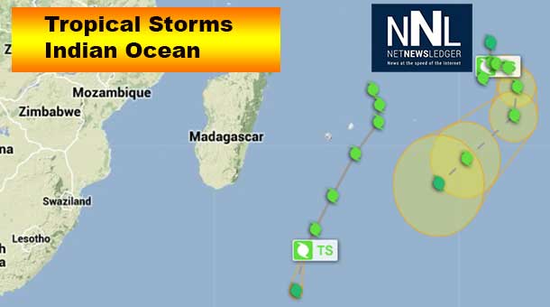 Tropical Cyclones in Indian Ocean off coast of Africa and Madagascar.