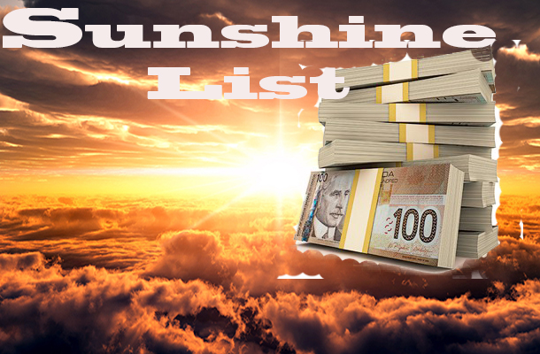 The Sunshine List is the top paid government salaries in Ontario.
