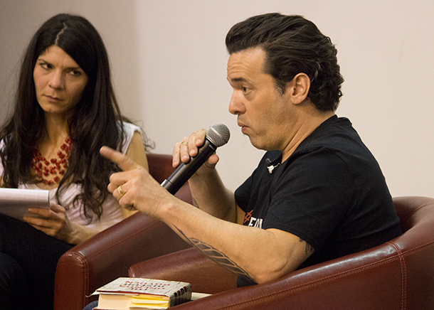 Race relations discussion with Nadia Verrilli and Joseph Boyden at Lakehead University