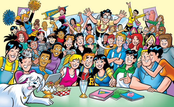 The Archie gang at Pop's - the Riverdale stop for the entire high school for snacks and gossip.