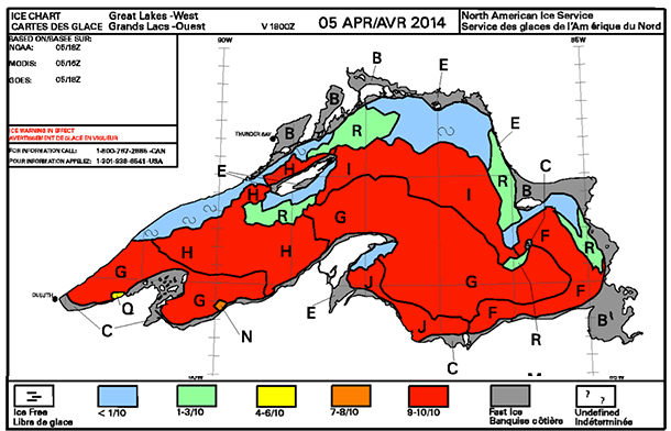 Ice Coverage on Lake Superior as of April 5 2014