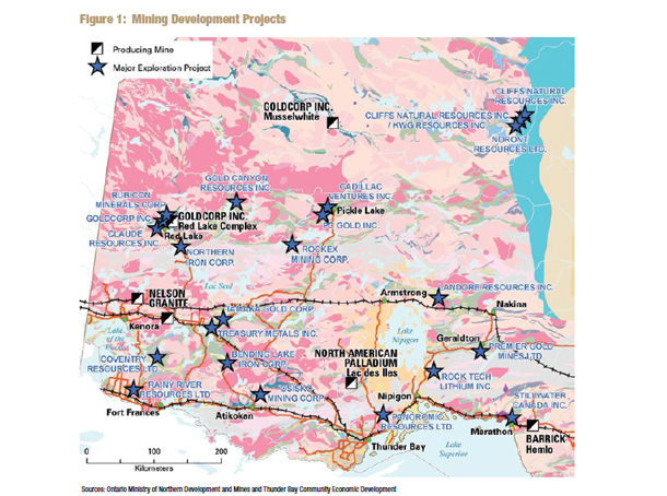 Mining Projects projected across Northern Ontario - NSWPB Graphic