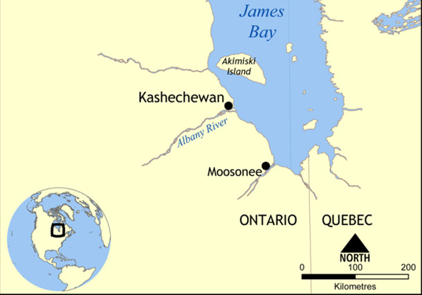 Kashechewan Ontario - A Cree community on the James Bay coast of Ontario.