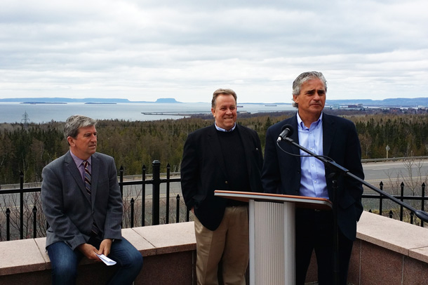 L-R - Transportation Minister Murray, Minister of Northern Development and Mines Michael Gravelle, and Housing Minister Bill Mauro at Highway Announcement.