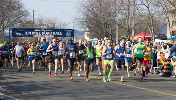 The lead group at the start of the 2014 Annual Fire Fighters Ten Mile Road Race.