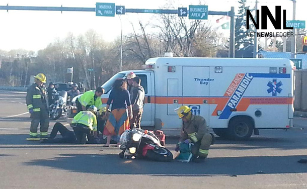 The accident at River and Cumberland on Monday night sent the motorcyclist to hospital.