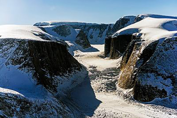 This is picture of a glacier near Penny Ice Cap on Canada's Baffin Island seen during the Apr. 23, 2014, IceBridge survey flight. Credit: NASA/Michael Studinger