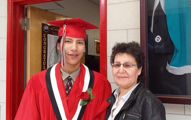 Scott Meekis and his mother Nora Meekis. The Grade Twelve Dennis Franklin Cromarty Student is set to "Enter the Den"