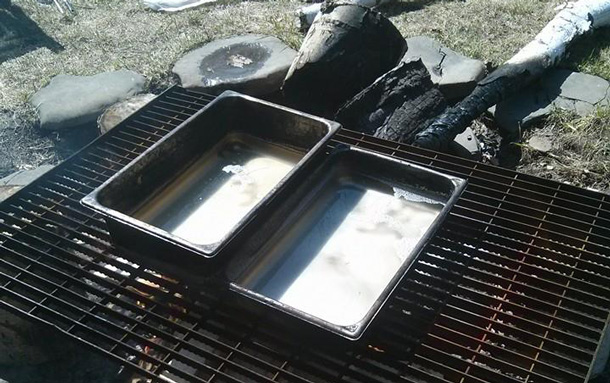 Boiling down the sap from the Maple Trees on the Fort William First Nation