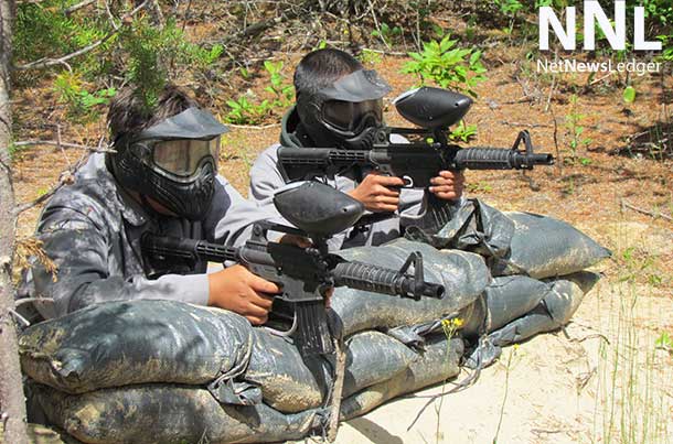 Junior Canadian Rangers participating in a paintball contest