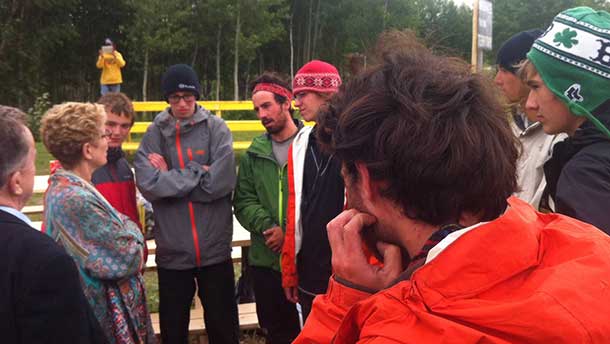 A group of paddlers from Ontario and the NE US. They are on a 30 day paddling trip and were overnighting in Marten Falls.