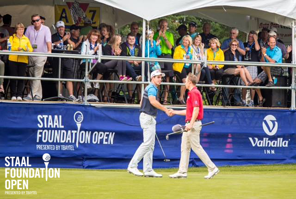 Wes Horman and Greg Eason after 18 holes of head to head competition .. Photo PGA TOUR Canada