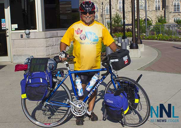 Martin Spriggs stopped at Thunder Bay City Hall this morning on his journey for Canadian Veterans and Mental Health issues.