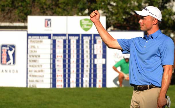 David Bradshaw two-putted for birdie on 18 to win The Great Waterway Classic by a single shot (Michael Burns/PGA TOUR)