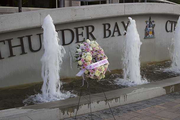 In silence we hope... wreath at Thunder Bay City Hall Plaza