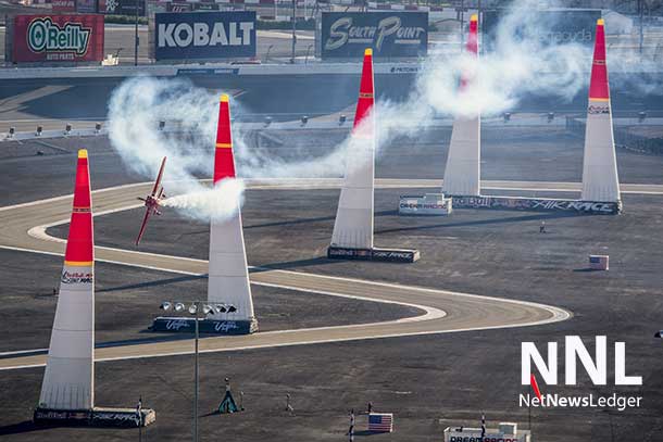 Pete McLeod of Canada performs and wins the qualifying for the seventh stage of the Red Bull Air Race World Championship at the Las Vegas Motor Speedway in Las Vegas, Nevada, United States on October 11, 2014. Photo by Andreas Langreiter / Red Bull Content Pool