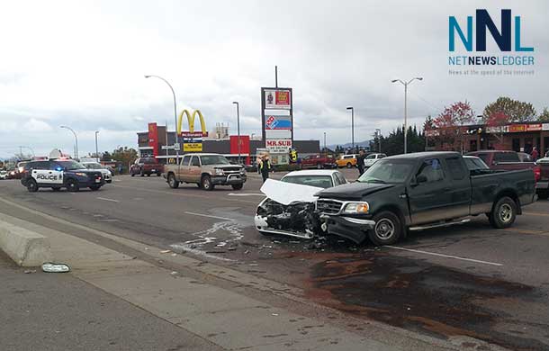 A motor vehicle collision on Red River Road has damaged two vehicles.