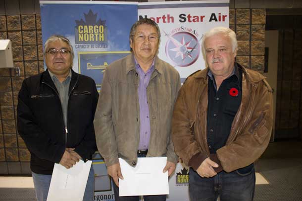 Chief Gordon Beardy - Sachigo Lake, Chief Alvin Beardy, Muskrat Dam with Frank Kelnor from Northstar Air