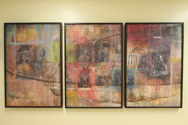 “Tonto” (above), a triptych by local artist Cree Stevens, hangs at Thunder Bay Regional Health Sciences Centre.