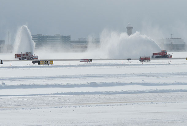 Heavy Duty Snow Ploughs and Snow Blowers keep the runways clear and the airport open