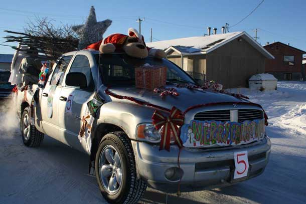 The holiday season in Attawapiskat brought out many colourfully decorated floats. Photo by Rosiewoman Cree