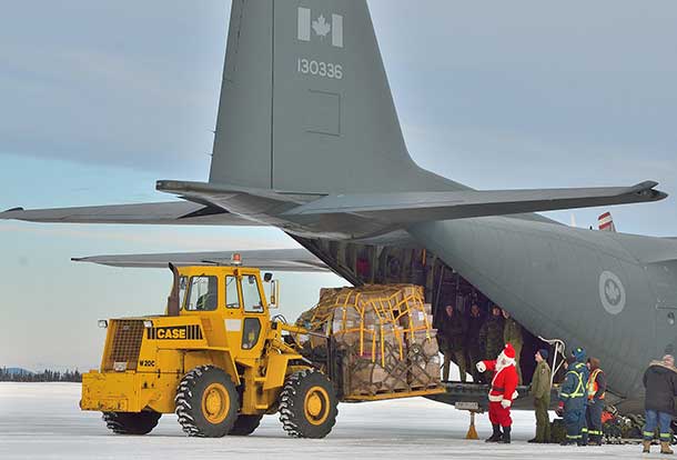Santa still of course uses his magical sleigh on Christmas Eve, but the reindeer have to rest up for that long winter's night so the RCAF helps out too.
