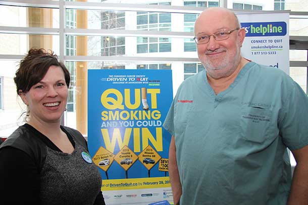 Naomi McNeill, Senior Coordinator, Smokers' Helpline, Northwestern Region; on the right, Dr. Mark Henderson, Executive Vice-President, Patient Services, TBRHSC, and Regional Vice-President, Cancer Care Ontario.