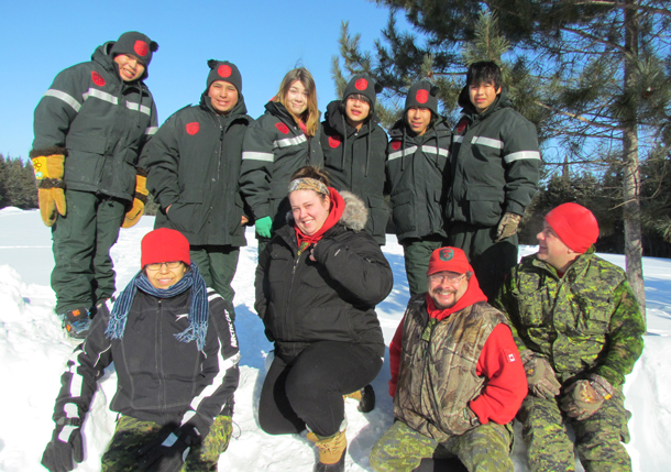 Four Canadian Ranger instructors who taught survival techniques with some of the Junior Canadian Rangers