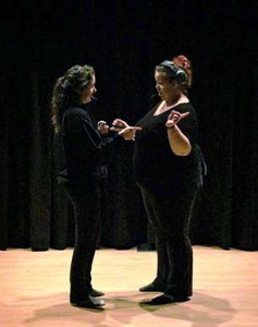 Aly Bell (left) backstage with Stage Manager Kristen Mitchell