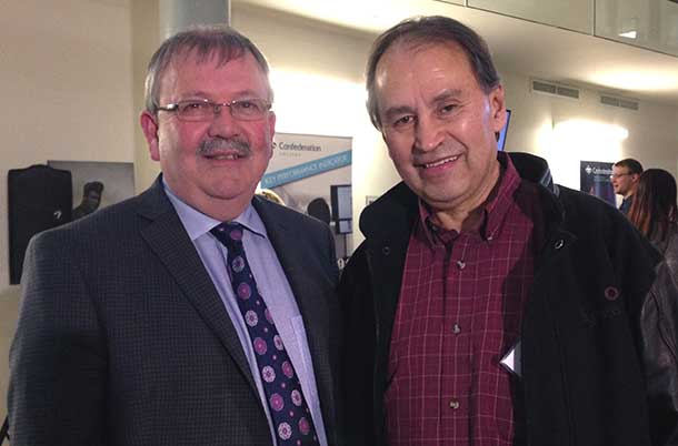 Confederation College President Jim Madder (left) with Darryl Bear, Recipient of the Sturgeon Timber Ltd and Anonymous 1 Awards