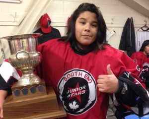 Neebin Wabasse (a Webequie First Nation member), is playing here for the Fort William First Nation North Stars Midget team 