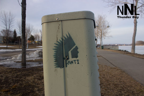 Racist graffiti in Kam River Park just east of Thunder Bay City Hall