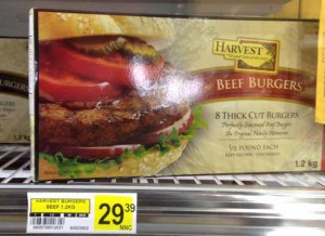 Eight frozen hamburgers $29.00 or just under $4 each patty