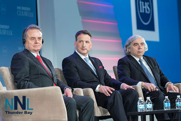North American Energy Leaders Highlight Continental Approach on Energy Security and the Environment The Honourable Greg Rickford, Canada’s Minister of Natural Resources, participates in a panel discussion titled “The North American Energy Powerhouse” with Dr. Ernest Moniz, United States Secretary of Energy, and Pedro Joaquín Coldwell, Mexican Secretary of Energy, during CERAWeek in Houston, Texas, on April 22, 2015.