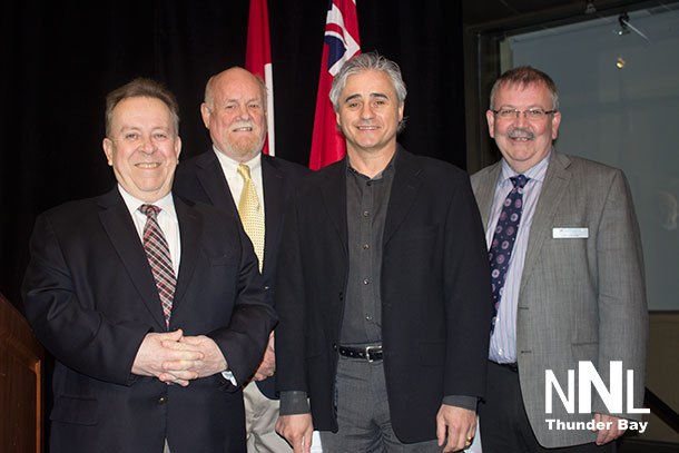 Northern Colleges Collaboration Announcement - Minister Gravelle, Sault College President Dr. Ron Common, Minister Bill Mauro, Confederation College President Jim Madder