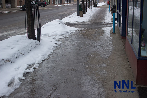 Downtown sidewalks in Thunder Bay can be downright dangerous as melting snow has no where to go and freezes overnight
