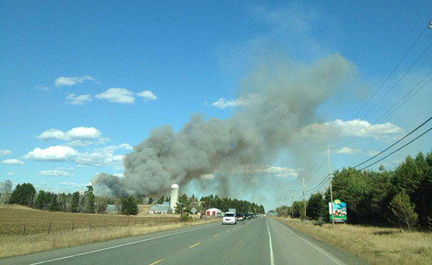 Smoke from fire near Stanley - image Facebook