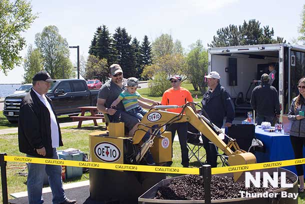 The simulator was popular with long line-ups most of the day as young people got to try their hand at running the backhoe.