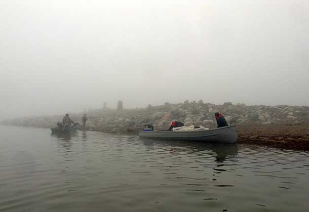 Fog as the warmer air passes over the cooler water.